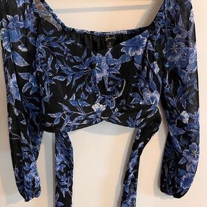 Japna Black and Blue Floral Blouse